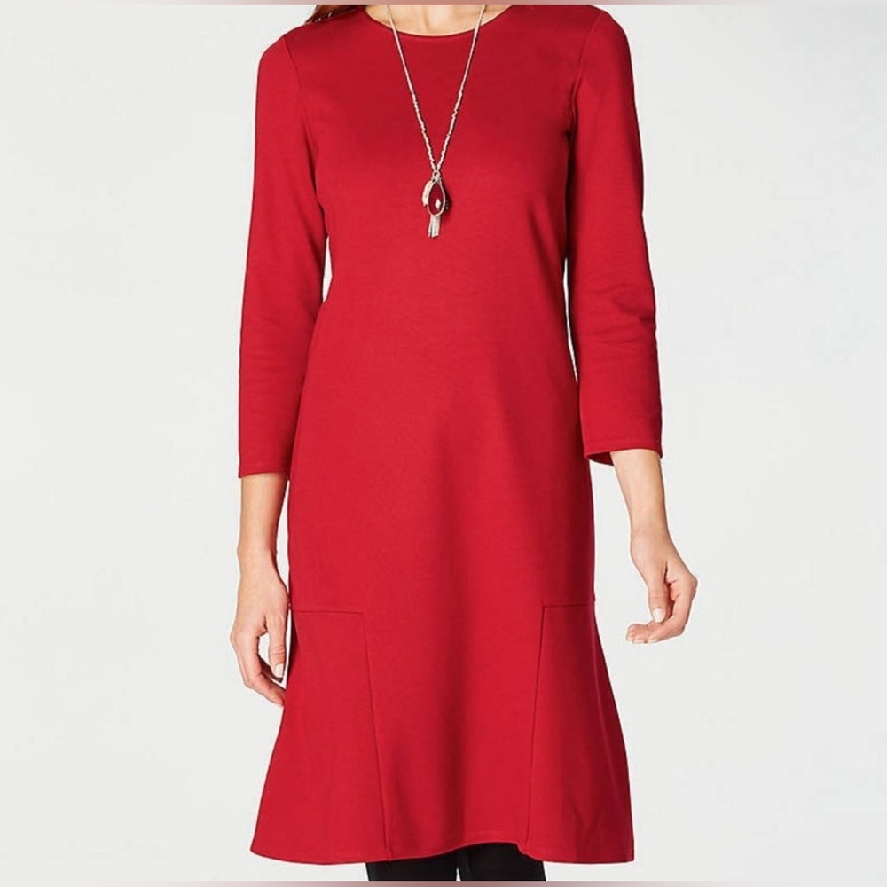 J. Jill True Red Ponte Classic Shift Dress XS X Small 0 2‎ (A2)